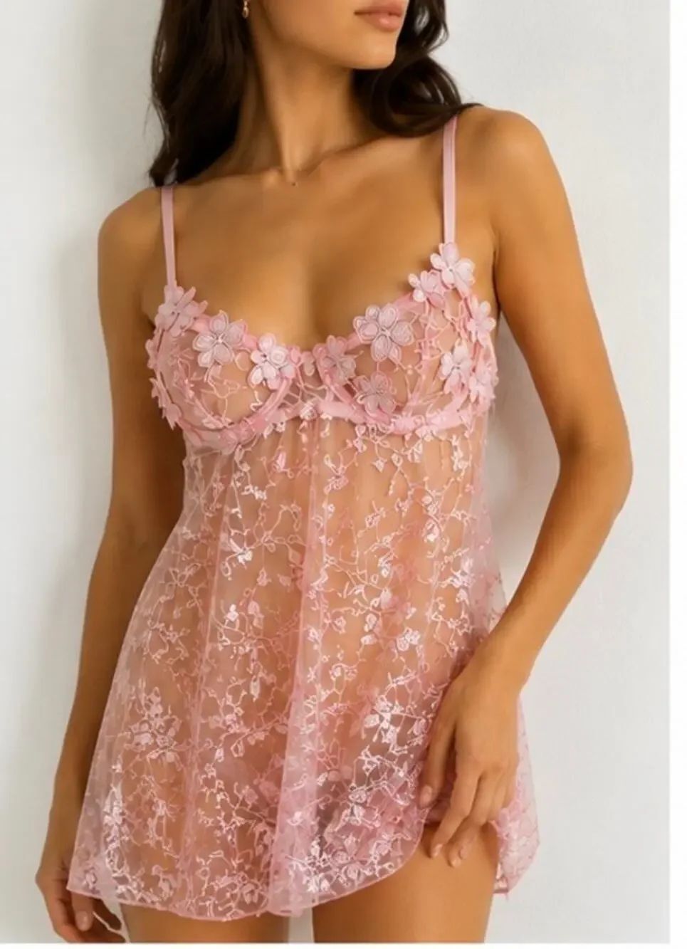 Way of the Priest Pink Sheer Floral Lace Babydoll Lingerie Chemise XS NWT